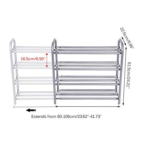 Gemitto Shoe Rack Organizer For Closet Entryway, 4 Tiers Adjustable Heavy Duty Metal Shoe Storage Shelf, Large Enough For 20+ Pairs Of Shoes (23.6"~41.7"X8.9"X24.2")(Silver) #TOP1