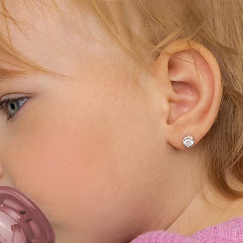 925 Sterling Silver 5mm Round Cubic Zirconia Screw Back Bezel Earrings for All Occasions - Excellent for Baby Girls, Toddlers, and Little Girls Playful or Formal Attire - Safe for Sensitive Ears2