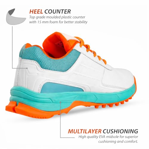 Image of RODOX Cricket Shoes with TPU Shank Rubber Outsole with Multidirectional Grip White Grey