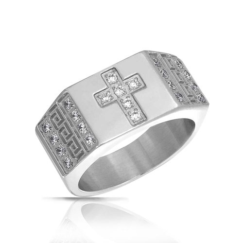 Preisvergleich Produktbild Bling Jewelry Religiöse Breite Herren Zirkonia CZ Christlichen Griechischen Schlüssel Kreuz Ringe Band Für Herren Edelstahl