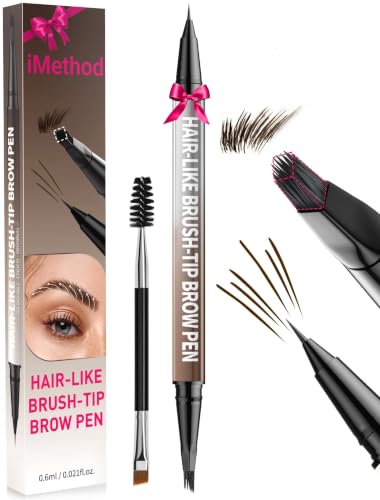 iMethod Eyebrow Pen - Eyebrow Pencil 2-in-1 Eyeliner Dual-Ended Brush-Tip Microblading 4d Eyebrow Pencils for women Long Lasting Waterproof Hair-Like Brow Pencil with Eyebrow Brush BlackBrown