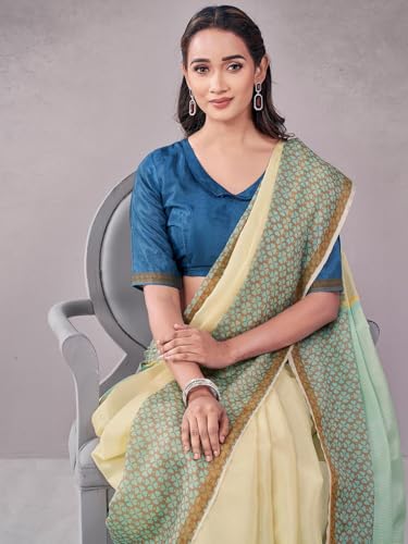 Image of Satrani Women's Silk Printed Saree with Unstitched Blouse Piece