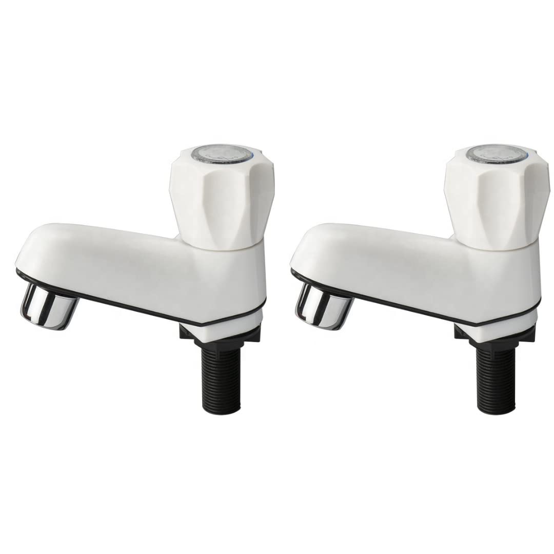 Cossimo PVC White Pillar Cock Tap with Foam Flow for Wash Basin - Pack of 2