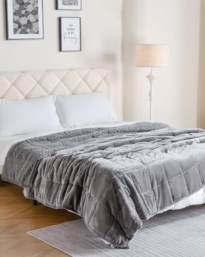 Uttermara Weighted Blanket Queen Size 15lbs 60x80 Inches, Sherpa Weighted Blankets for Adult, Soft Warm Sherpa & Cozy Fleece, Heavy Blanket for Calming and Sleep, Grey
