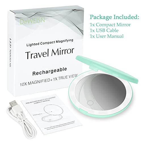Compact Rechargeable Lighted Makeup Mirror For Travel, Purse And Handbags,1X And 10X Magnifying Handheld Makeup Mirror With 10 Leds Lights, Large 5” Wide Illuminated Double Side Folding Mirror #TOP6