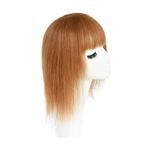 Hair Topper with Bangs Clip in Human Hair Toppers Seamless Hairpiece Toupee for Women Thick Silk Base Topper for Thicking Hair (5.1"x5.1" 12inch, Copper Red) - Image 6