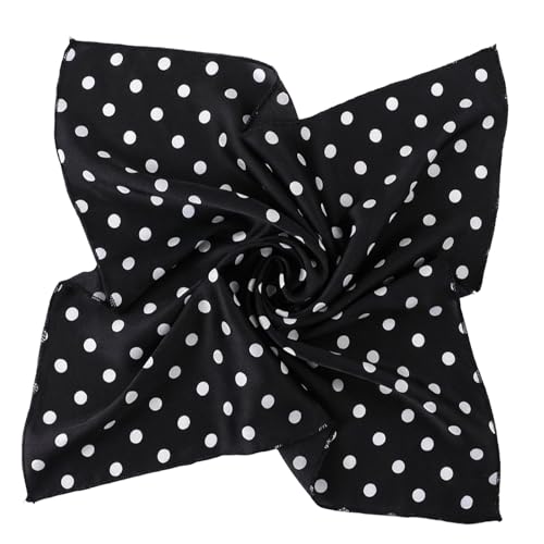HekouJiub Polka Dot Scarf - Vintage Satin Head Scarf 20 Inch Square Chiffon Bandana Neck Scarves for Women Ladies (Black)