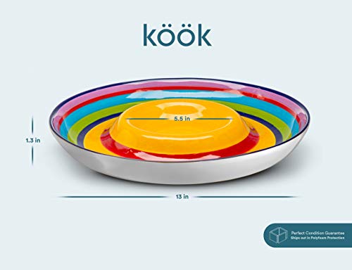 Kook Ceramic Chip & Dip Platter, Large Divided Serving Dish For Parties, Round Tray For Snacks And Appetizers, With Bowl For Dips, Dishwasher Safe, Hand-Painted, Multicolor, Tinga Collection, 13 Inch #TOP5