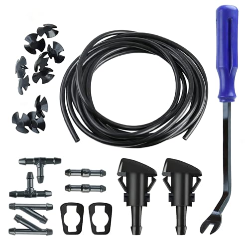 winterrock 22PCS Windshield Washer Hose Kit, 4M Washer Fluid Hose+6PCS Hose Connectors+2PCS Windshield Washer Nozzle, Connect Car Water Pump and Nozzles, Universal for Windshield Fluid Tubing
