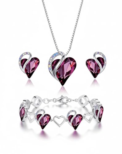 Leafael Gift Necklaces for Women, Infinity Love Birthstone Heart Crystal Pendant, Birthday Anniversary Jewelry for Wife, Mom, and Her, Silver Plated, 18