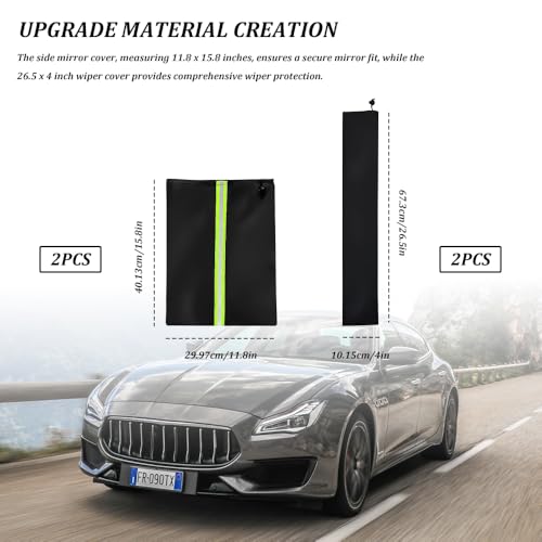 Image of 4PCS Side Mirror Covers and Windshield Wiper Covers, Windshield Cover for Ice and Snow, Durable Snow Mirror Cover and Wiper Blades, Universal Winter Accessories Side Mirror Covers for Most Cars