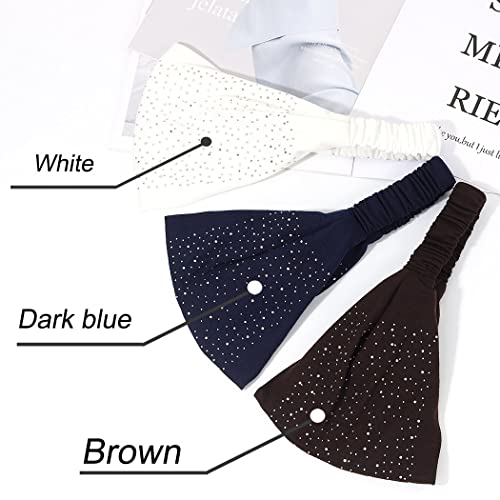 Cakure Crystal Wide Headbands Rhinestone Head Bands Black Turban Headband Elastic African Head Wraps Sport Hair Bands For Women And Girls Pack Of 3 #TOP2