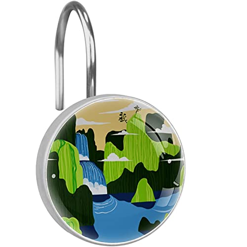 Crochets rideau de douche inox lot de 12 décor cascade verte