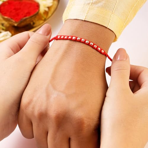 Image of ZAVYA 925 Sterling Silver Designer Interlocked Beads Rhodium Plated Rakhi for Men