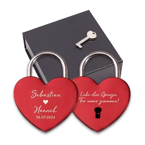 LAUBLUST Liebesschloss mit Gravur und Schlüssel inkl. Geschenkbox - Im Herzen Verbunden - Personalisiertes Geschenk für Paare | Schloss für Brautpaare & Verliebte | Geschenk zur Hochzeit & Verlobung LAUBLUST Liebesschloss mit Gravur und Schlüssel inkl. Geschenkbox - Im Herzen Verbunden - Personalisiertes Geschenk für Paare | Schloss für Brautpaare & Verliebte | Geschenk zur Hochzeit & Verlobung