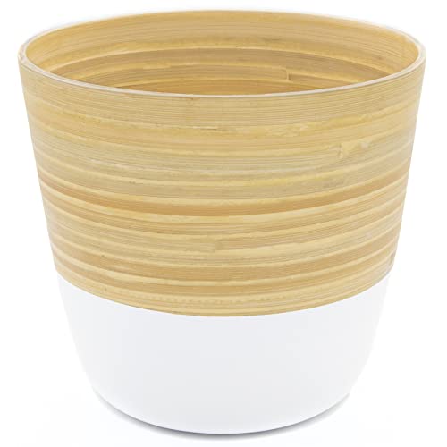 Dehaus® Elegante Maceta de bambú Hecha a Mano, macetas de Interior para Plantas de casa, macetas, macetas contemporáneas, macetas de Madera en Blanco, 17 D x 16 cm A (Mediano) Cover