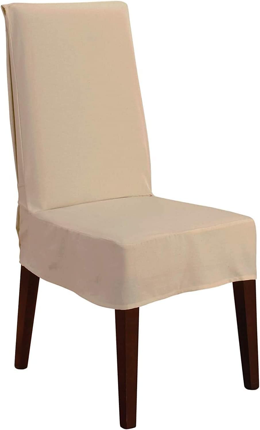 SureFit Duck Cotton Solid Dining Chair Slipcover (Tan Color) - Short Length Relaxed Fit High Back Chair Cover/Perfect for Adding Accents to Your Dining Room