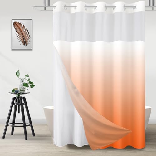TWLSNCD No Hook Shower Curtain and Liner Set, Ombre Orange, 71" x 74"