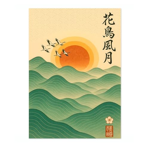 Affiche Anime Lever de Soleil et Vagues pour Créer une Ambiance Manga Rétro dans Votre Chambre