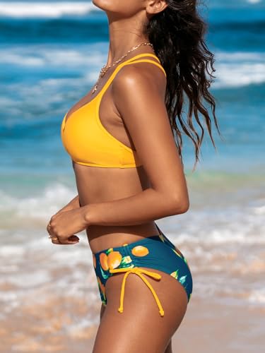 Image of CUPSHE Women Swimsuit Bikini Set Two Piece Bathing Suit Criss Cross Back Strappy Side with Double Spaghetti Straps
