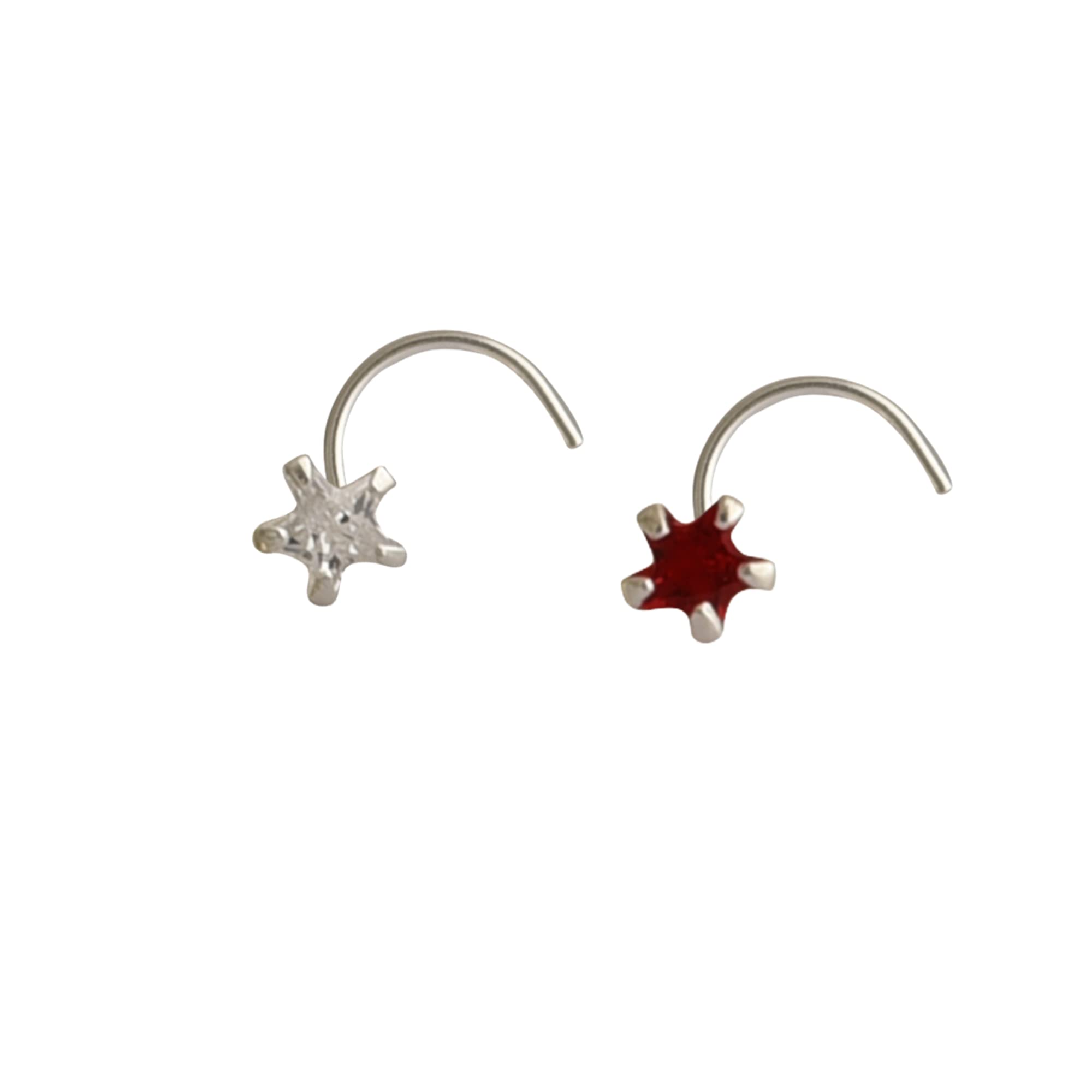 abhooshan 92.5 Sterling Silver Small Tiny Minimalistic Star & Round Pair of CZ Stone Nose Pin with Wire for Pierced Nose | With Certificate of Authenticity and 925 Hallmark (White & Red Star) (B0BVBL8SQV) Amazon Price History, Amazon Price Tracker