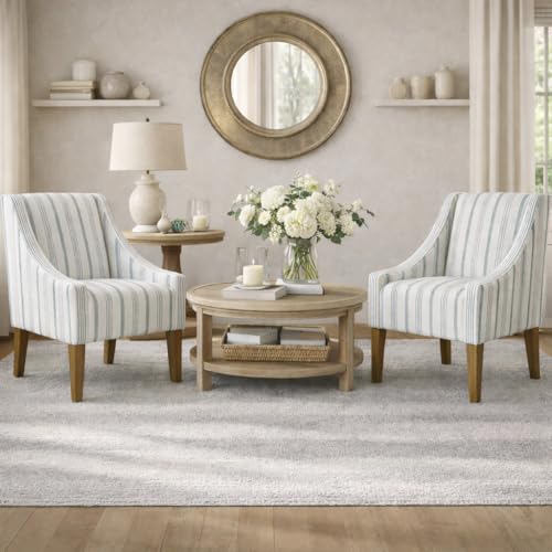 Image of HomePop Classic Swoop Arm Accent Chair - Ivory & Gray Stripe