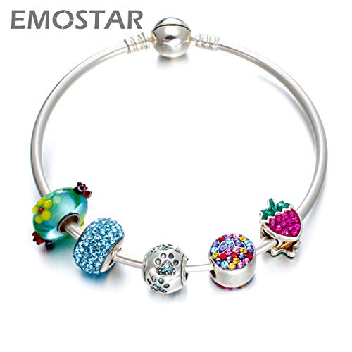 March Birthstones Dog Paw Print Charms Fits Pandora Animal Puppy Bracelet - 925 Sterling Silver Cat Pawprint Beads With Aquamarine Crystals, Gifts For Women/Men/Baby Girl/Boy/Birthday #TOP3