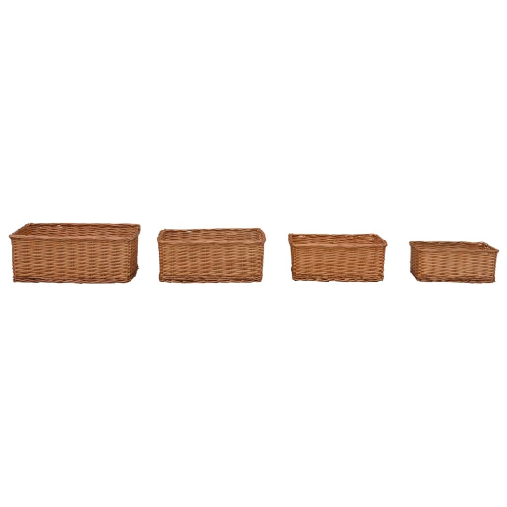 QZZCED 4 Piece Willow Nesting Basket Set, Rectangular Storage Baskets for Organizing, Sturdy Laundry Basket with Space-Saving Stackable Design