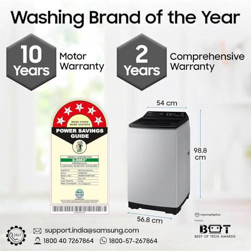 Image of Samsung 8 Kg, Eco Bubble Technology with Super Speed, Soft Closing Door, Fully-Automatic Top Load Washing Machine (WA80BG4545BYTL, Lavender Gray)