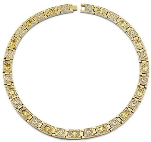 Yellow Crystal Wide Thick Titanium Necklace - Magnetic Necklace - Chain Necklace With Magnet (21") Fashion Gift #TOP24