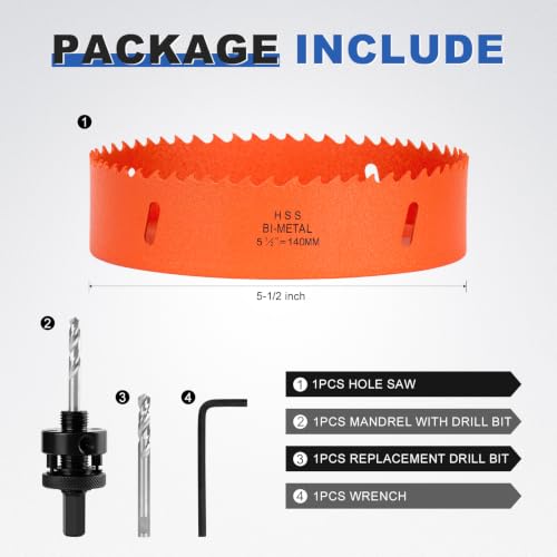 Image of 5-1 /2 Inch Hole Saw 5.5 inch Circle Drill Bit Wood Metal Drywall Plastic Pipe