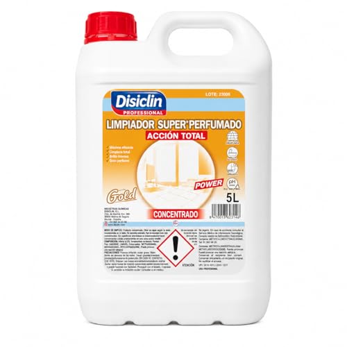 RASMACOR Fregasuelos Disclin Concentrado Superperfumado Gold 5L (1 Garrafa) | Limpiador de Suelos Multiusos | Aroma Intenso y Duradero | Limpieza Profesional para Hogar y Negocio
