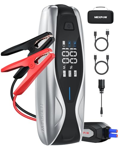 NEXPOW 6000A Jump Starter, 24000mAh Battery Jumper Starter Portable with 60W PD Fast Charging, Powerful Car Jump Box with 3.2″ HD Display, DC Output, for 12V All Gas Engines/Up to 12L Diesel