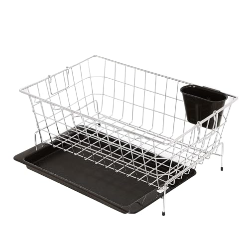 Image of Cutting EDGE Medium Stainless Steel Dish Drainer Basket with Holder Rust-Proof Kitchen Rack for Drying Plates Bowl Glasse Spoons & Utensils Space-Saving Stand for Sink Countertop (56 x 43.3 x 23 cm)
