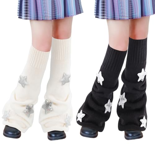 Image of Junely 2 Pairs Leg Warmers for Women Kawaii Leg Warmer Cute Legwarmers Japanese Socks Halloween Goth Emo Gyaru Accessories