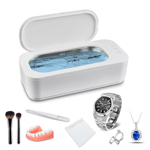 Ultrasonic Jewelry Cleaner, 47kHz Portable Cleaner Machine with 304 Stainless Steel Tank, Dual Modes for Jewelry, Eyeglasses, Rings, Watch Strap, Dentures, Makeup Brush Cleaning(300ml)