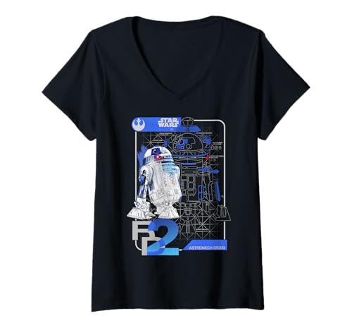 T-shirt Star Wars femme col en V avec impression blueprint R2-D2