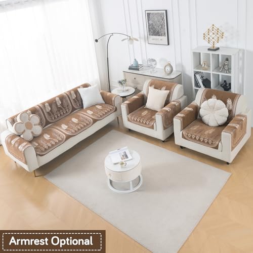 Image of HOKIPO Bagh Brown Premium Chenille Jacquard Sofa Cover 5 Seater Set - Washable 3+1+1 Sofa Cover for Seat & Back | 'Royal Aangan Series' (IN-1008-L6*2 + IN-1006-L6*4)