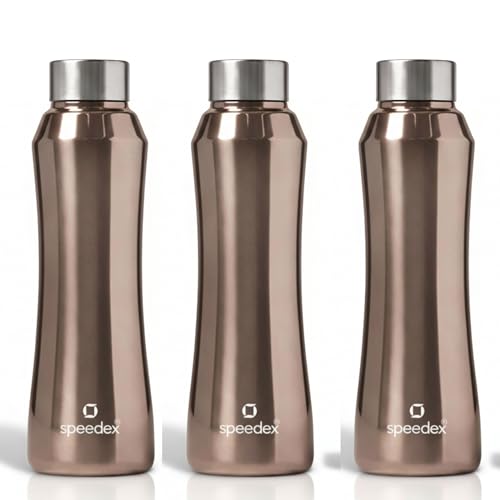 Image of Speedex Stainless Steel Water Bottle 1 Ltr, Leak Proof Screw Cap, BIS Approved 1000 ml Metal Bottle For Daily, Office, School, Gym, Travel Use for Men, Women, Kids, Adults, Copper Gold, Set of 3