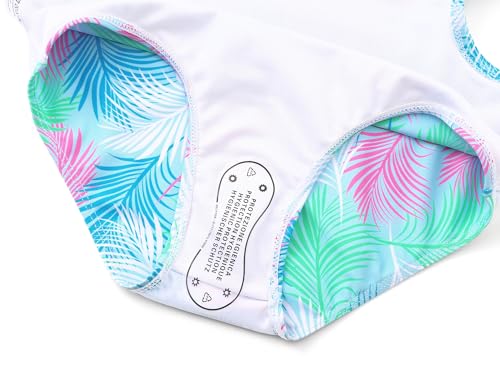 Image of Dvenki Big Girls Asymmetric Cutout Swimsuit Adjustable Straps Sizes 6X-16 | color block, leopard, tropical prints, front lined swimwear, removable pads, suitable for beach, vacation, pool play