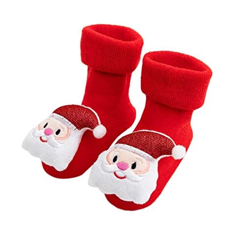 Zerototens Kids Baby Christmas Winter Thickened Towel Terry Socks Non-Slip Warm Soft 3D Cute Cartoon Animal Floor Socks Baby Girls Boys Newborn Toddler Santa Claus Stretchable Socks Cover