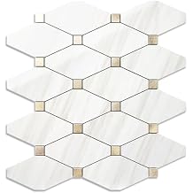 STICKGOO 1 Sheet Peel and Stick Backsplash, Polished Dolomite PVC Mixed Metal Gold Kitchen Backsplash, Stick on Backsplash Wall Tiles for Kitchen, Bathroom, RV