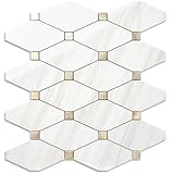 STICKGOO 1 Sheet Peel and Stick Backsplash, Polished Dolomite PVC Mixed Metal Gold Kitchen Backsplash, Stick on Backsplash Wall Tiles for Kitchen, Bathroom, RV