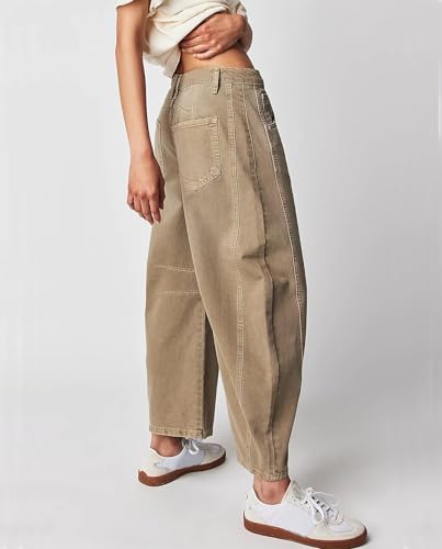 Womens Barrel Jeans Wide Leg Baggy Denim Pants with Pockets Plus Size Vintage Western Boyfriend Cropped Cargo Pants4