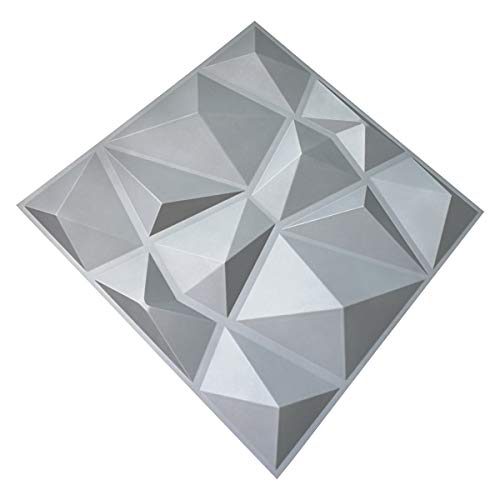 Image of Art3d 3D Paneling Textured Diamond Plastic Wall Design (Matt Grey , 19.7 x 19.7 Inch) -12 Pack