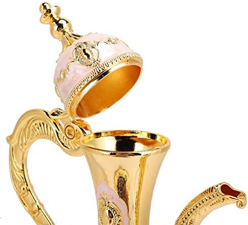 Vintage Turkish Coffee Pot Set, Turkish Tea Set with 6 Coffee Cups, Golden Wine Decanter and Glasses Set, Turkish Copper Coffee Cup Set for Home Tea Party(Pink)
