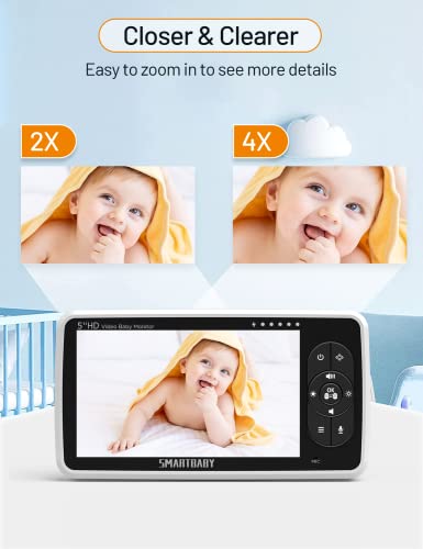 Uksup Baby Monitor - 720P 5" Hd Display Video Baby Monitor With Camera And Audio,Auto Noise Cancellation, 4X Pan-Tilt Zoom ，4000Mah Battery,Night Vision, Temperature Display, Lullabies, 960Ft Range #TOP5