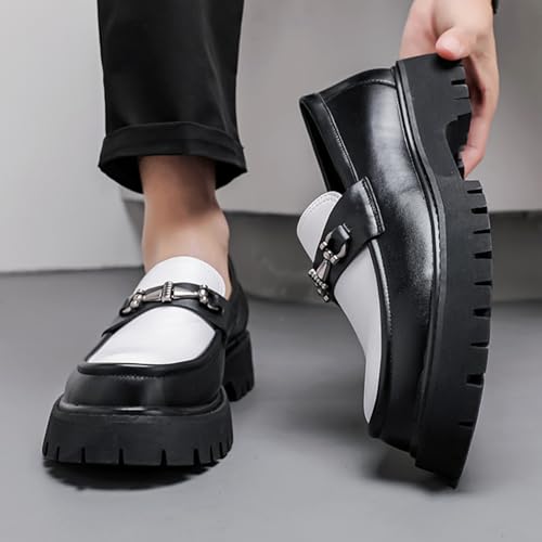 Image of Mens Patent Leather Slip-On Platform Dress Horsebit Loafer Low Heels Round Toe Non-Slip Penny Shoes for Formal Business Wedding