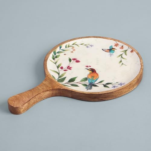 Image of SAAGA Nerium Mango Wood Pizza Serving Platter - 15 x 10 Inch Round Wooden Snack & Pizza Tray | Stylish Tray for Kitchen, Home, Cafes & Restaurants