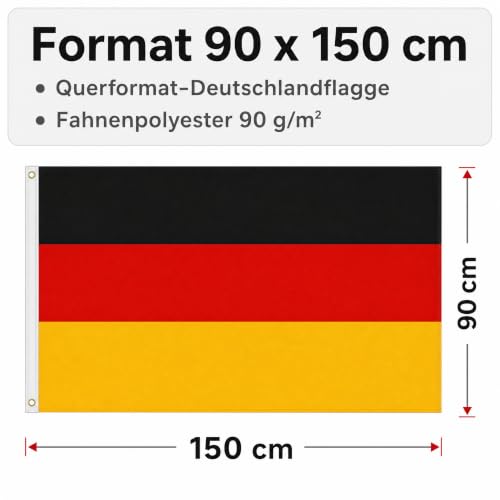FLAGLY Deutschland Flagge 90 x 150 cm – wetterfest & UV-beständig – reißfestes Fahnenpolyester mit stabilen Ösen – ideal für Garten, Balkon & Events, Deutschlandflaggen